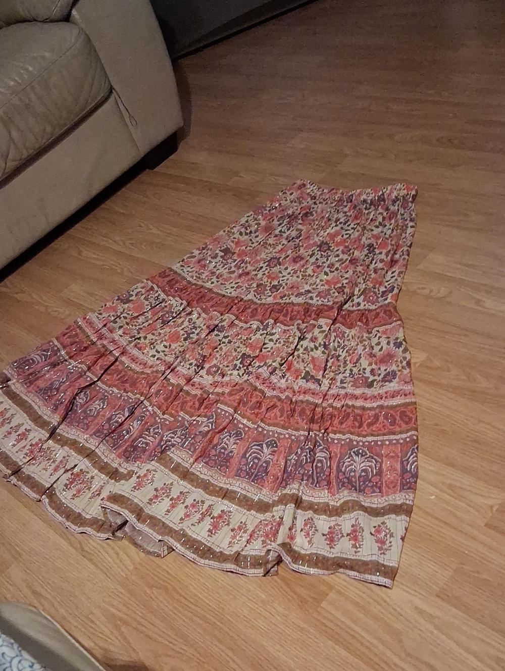 Spell Floral Tiered Maxi Skirt - Rust and Cream
